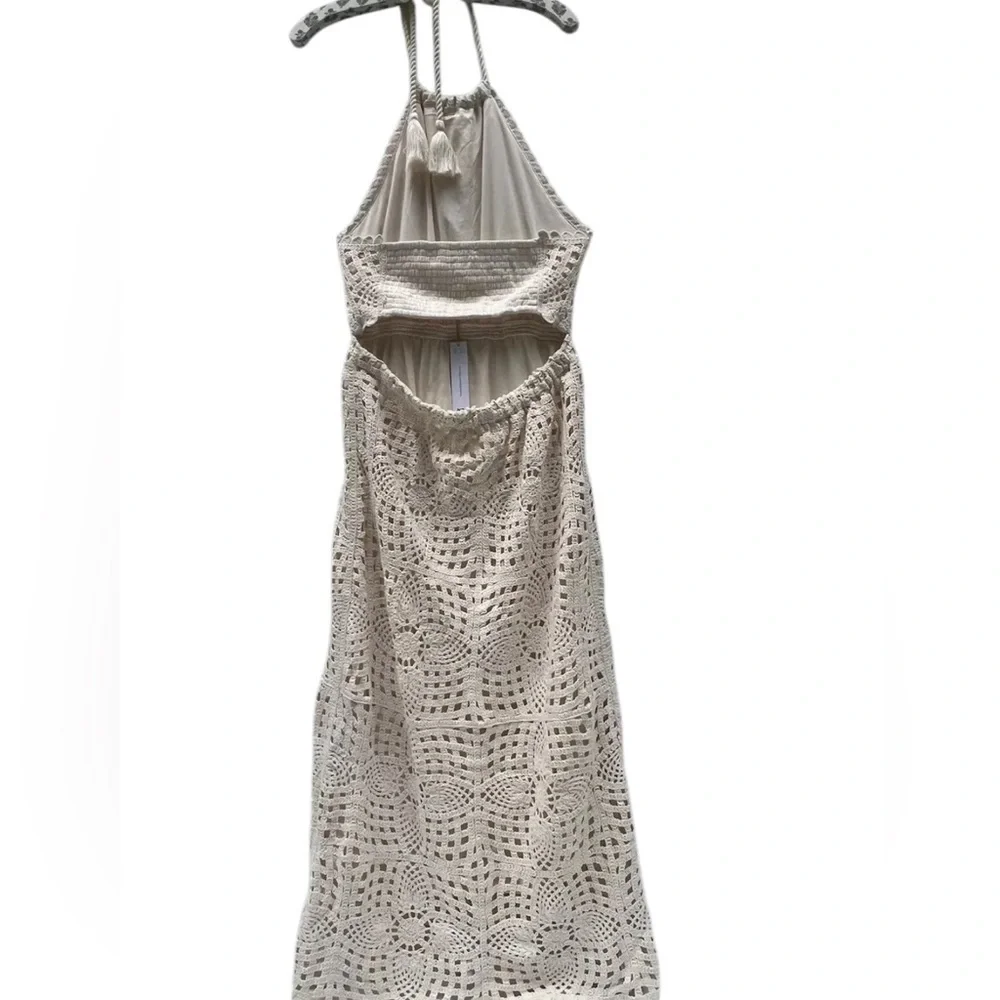 House of Harlow 1960 Ivory Crochet Knit Halter Cutout Back Maxi Dress NWOT - Picture 5 of 12